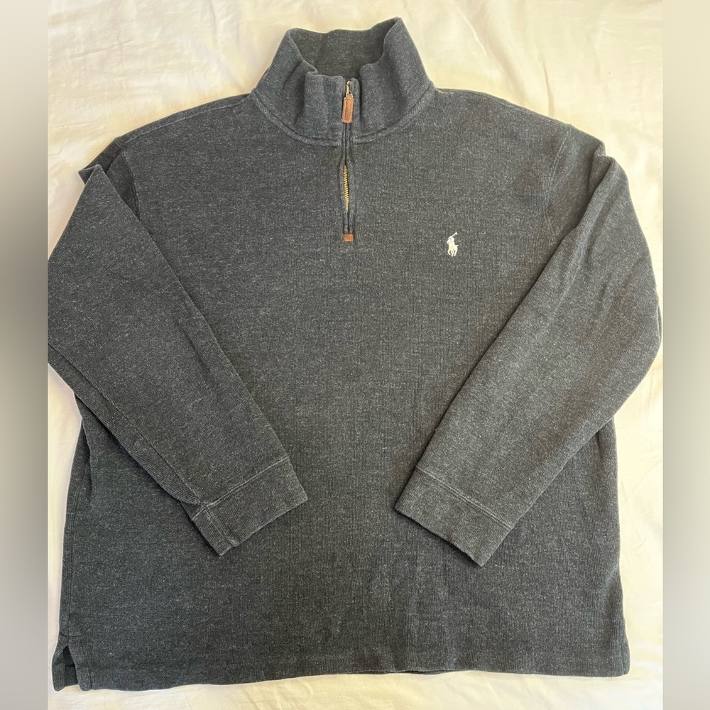 Polo Ralph Lauren Charcoal Gray Men’s Half-Zip Cotton Sweater XL Warm Winter